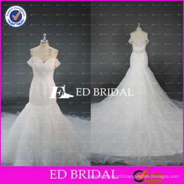 ED Bridal Elegant Off Shoulder Sexy Sheer Back Beaded Tulle Mermaid Wedding Dress With Long Train